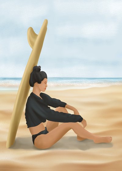 Strand, surfen, vrouw door Flow Line