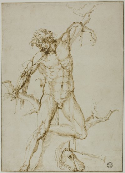 Marsyas vastgebonden aan een boom door Follower of Baccio Bandinelli