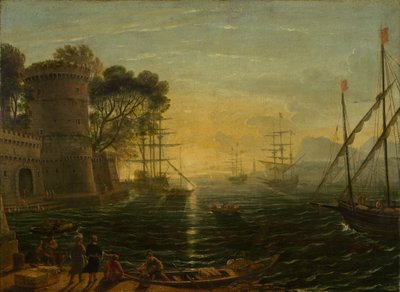 Haven bij Zonsondergang door Follower of Claude Lorrain