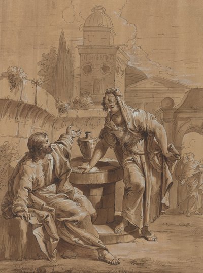 Christus en de vrouw van Samaria door Follower of Francesco Fontebasso