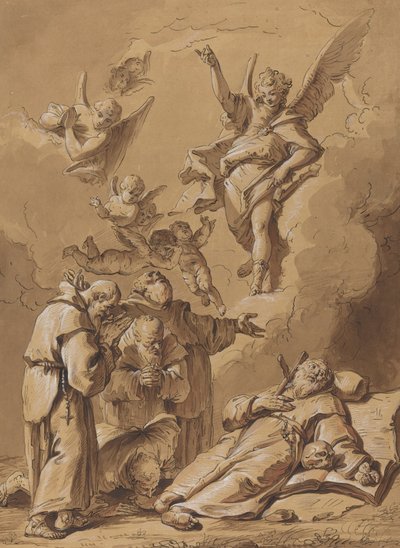 Dood van een heilige monnik door Follower of Francesco Fontebasso