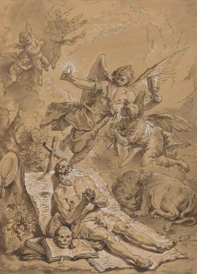 Laatste Communie van Sint Hiëronymus door Follower of Francesco Fontebasso