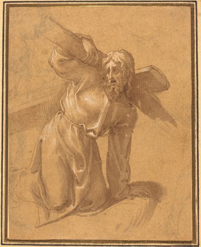 Christus valt onder het kruis door Follower of Francesco Salviati