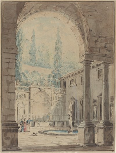 Binnenplaats van de Villa Pliniana door Follower of Hubert Robert