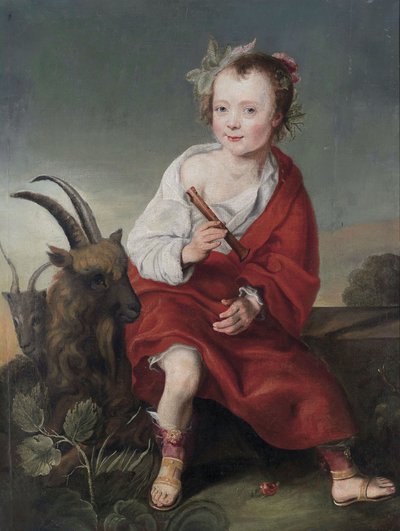 Een jong meisje () met een fluit en geiten door Follower of Jacob Gerritsz. Cuyp