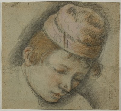 Hoofd van een Jongeling in een Roze Muts door Follower of Jacopo Bassano