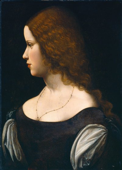 Portret van een jonge dame door Follower of Leonardo da Vinci