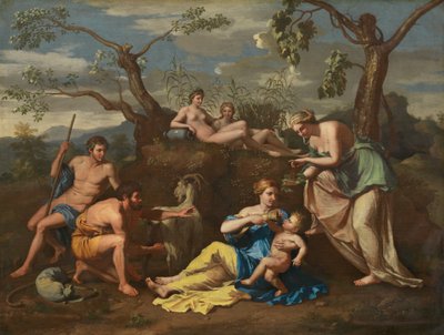 Nimfen voeden het kind Jupiter door Follower of Nicolas Poussin
