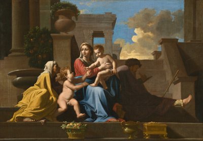 De Heilige Familie op de Trappen door Follower of Nicolas Poussin