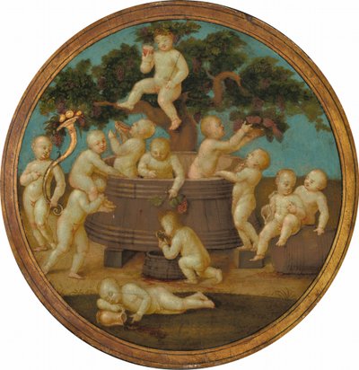 Putti met een Wijnpers door Follower of Raphael