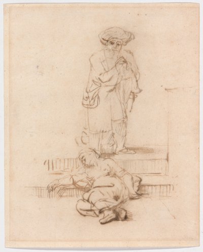 Kopie na de Leviet en de Geschonden Vrouw door Follower of Rembrandt van Rijn