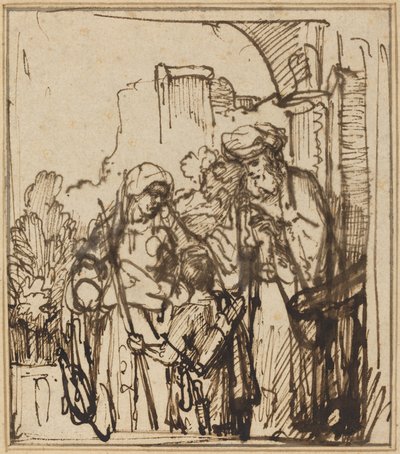 Het Wegsturen van Hagar door Follower of Rembrandt van Rijn