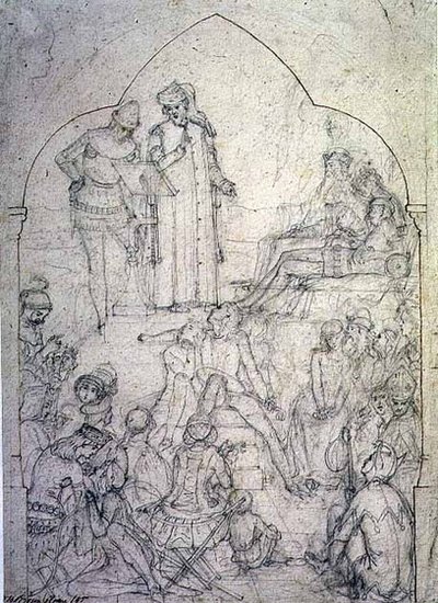 Chaucer aan het hof van Edward III - Studie door Ford Madox Brown