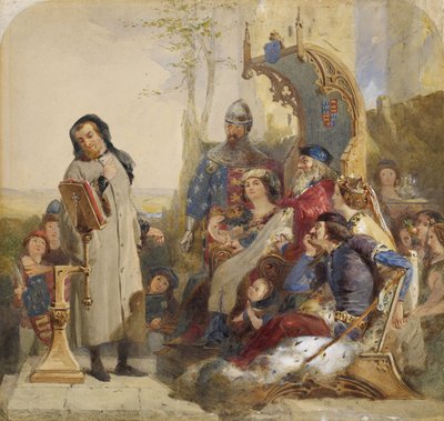 Chaucer aan het hof van Edward III - Aquarelversie door Ford Madox Brown