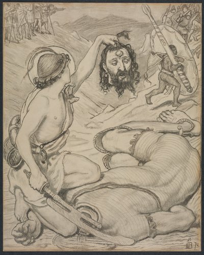 David en Goliath, Cartoon voor Glas-in-loodraam in Jesus College, Cambridge door Ford Madox Brown