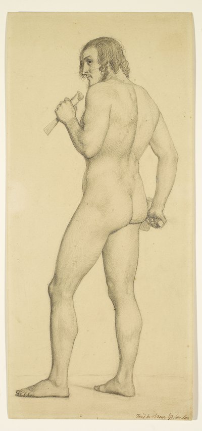 Man - Academisch naakt Studie geposeerd als beeldhouwer door Ford Madox Brown