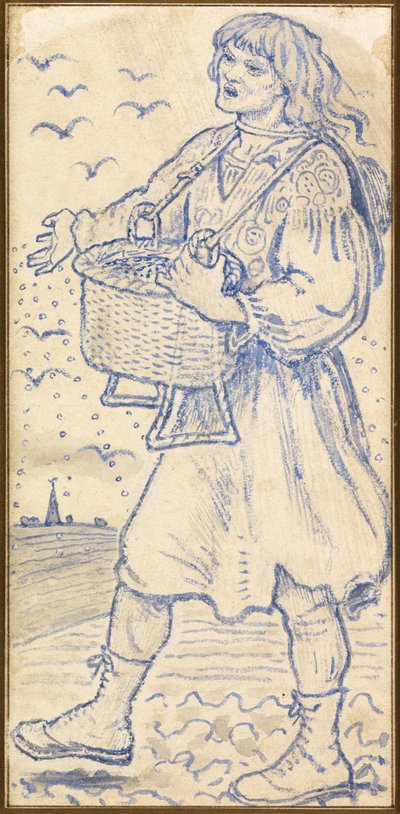 November, de Zaaier: Studie voor een Tegel in Queens College Hall, Cambridge door Ford Madox Brown