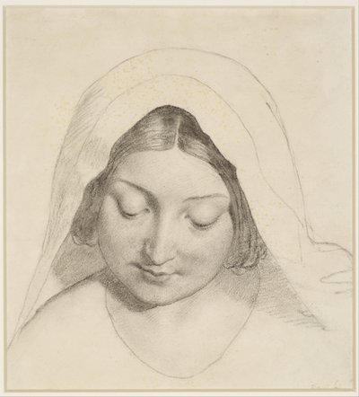 Oure Ladye van zaterdagavond - Studie voor Madonnahoofd door Ford Madox Brown