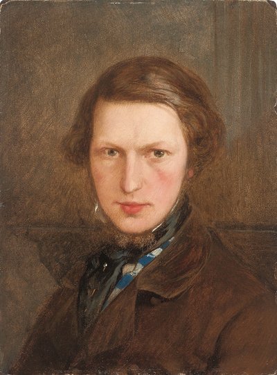 Zelfportret in een bruine jas, ca. 1844 door Ford Madox Brown