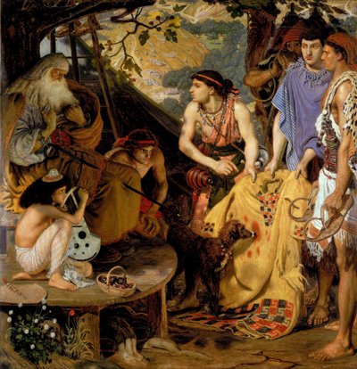 De mantel met vele kleuren door Ford Madox Brown