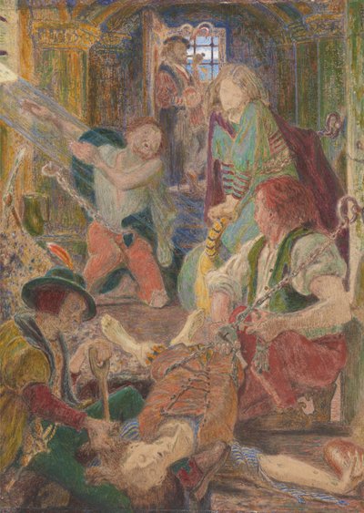De gevangene van Chillon smeekt zijn cipiers om zijn broer te begraven waar de zon op zijn graf kan vallen door Ford Madox Brown