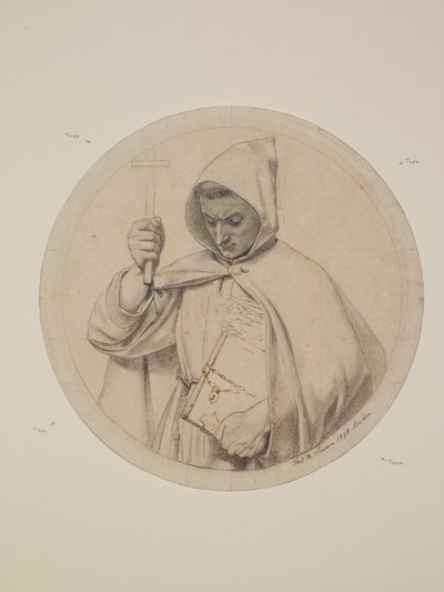 Wycliffe leest zijn Bijbelvertaling - Studie van een monnik die het katholieke geloof vertegenwoordigt door Ford Madox Brown