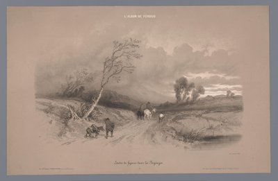 Reizigers op een landweg bij stormachtig weer door Fortuné Ferogio