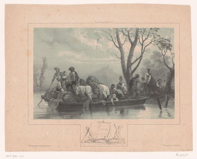 Veerpont met paarden en passagiers door Fortuné Ferogio