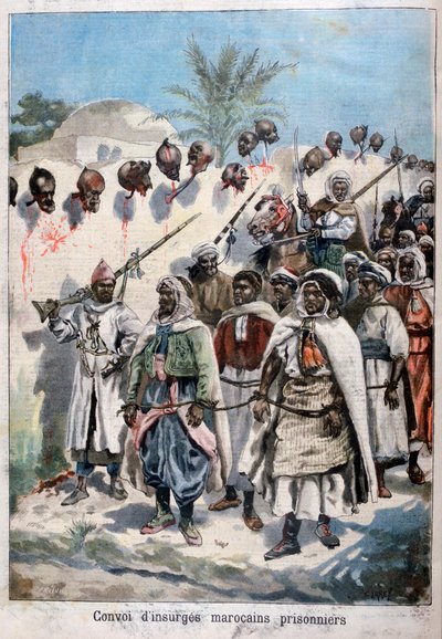 Kolom van opstandige Marokkanen gevangen genomen bij Tadla door het leger van Sultan Abdul-Hafiz door Fortuné Méaulle