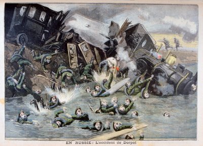 Militaire treinongeluk in Dorpat, Rusland, 1897 door Fortuné Méaulle