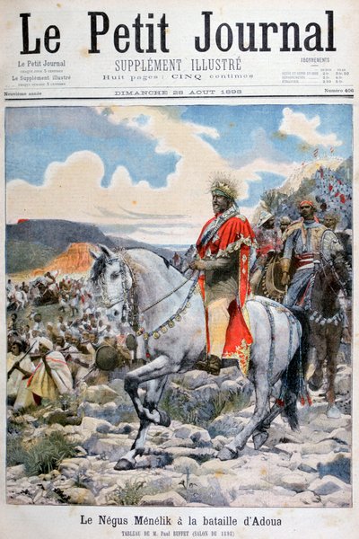 Negus van Ethiopië, Menelik II, bij de Slag van Adoua, 1898 door Fortuné Méaulle