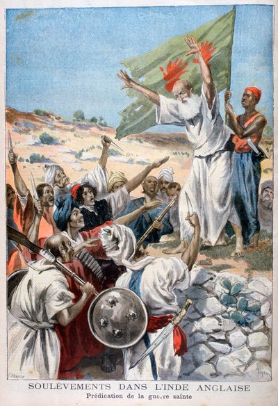 Prediking Heilige Oorlog tijdens een opstand in Brits-Indië, 1897 door Fortuné Méaulle