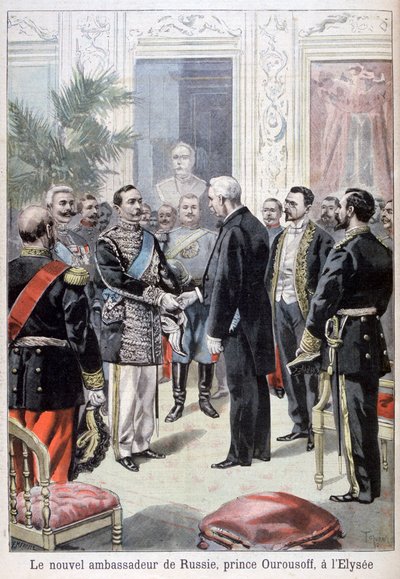 Prins Ourousoff, ambassadeur van Rusland ontmoet Félix Faure, 1898 door Fortuné Méaulle