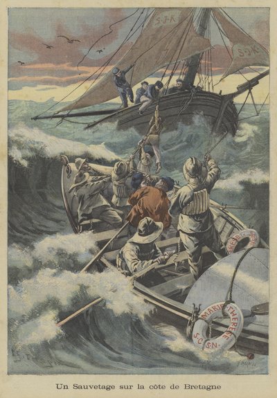 Een reddingsboot redding voor de kust van Bretagne door Fortune Louis Meaulle