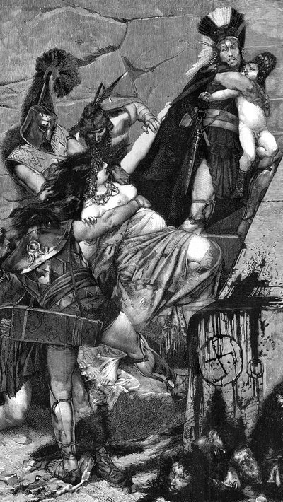 Andromaque: detail van een gravure (1883) door Meaulle naar een schilderij van Georges Antoine Rochegrosse door Fortune Louis Meaulle