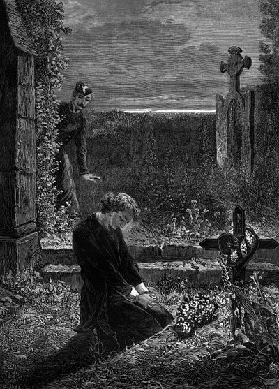 Illustratie voor roman "Les Misérables" door Victor Hugo (3e deel: Marius), gravure door Meaulle: Marius door Fortune Louis Meaulle