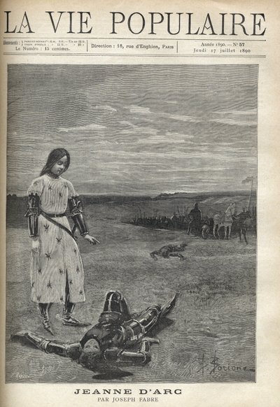 Voor de troep gewapende ridders kijkt Jeanne d