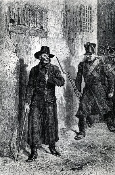 Javert achtervolgt Valjean, illustratie uit 