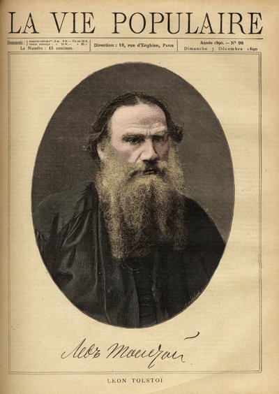 Portret van Leon Tolstoi (1828-1910), Russische schrijver. Illustratie door F. Meaulle. Gravure uit 1890 in 