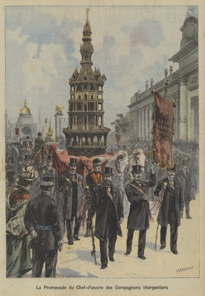 Processie van het meesterwerk van het Genootschap van Timmerlieden door Fortune Louis Meaulle