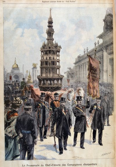 Promenade van het meesterwerk van de gezellen-timmerlieden, gegraveerd door Fortuné Louis Méaulle (1844-1916), eind 19e eeuw door Fortune Louis Meaulle