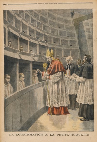 Religieuze bevestiging in de gevangenis van La Petite Roquette, uit Le Petit Journal door Fortune Louis Meaulle