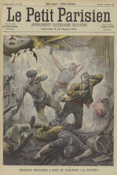Vreselijke explosie aan boord van het stoomschip La France door Fortune Louis Meaulle