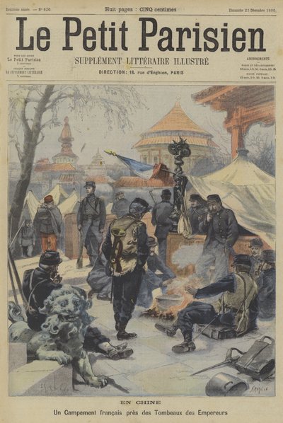 De Bokseropstand: een kampement van Franse soldaten nabij de graven van Chinese keizers door Fortune Louis Meaulle