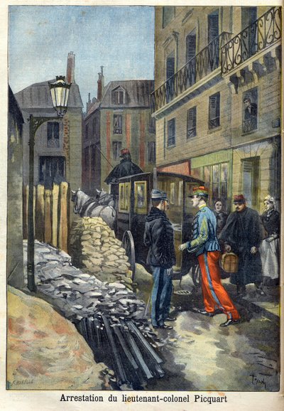 De Dreyfus-affaire Arrestatie van luitenant-kolonel Picquart (1854-1914) in Le Petit Journal, januari 1898 (gravure) door Fortune Louis Meaulle