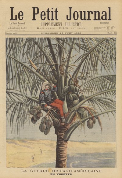 De Spaans-Amerikaanse Oorlog: een Spaanse uitkijkpost in een kokospalm door Fortune Louis Meaulle