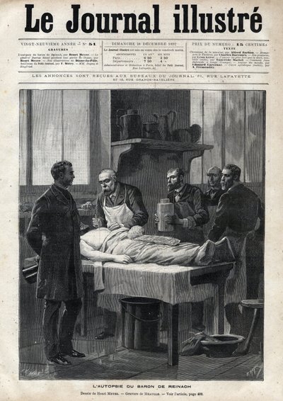 De autopsie van Baron Jacques de Reinach (1840-1892) in 1892 - gravure door Meaulle in 