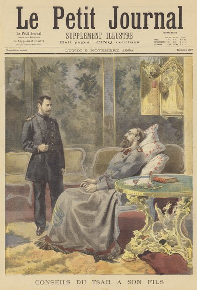 De stervende tsaar Alexander III van Rusland geeft advies aan zijn zoon door Fortune Louis Meaulle