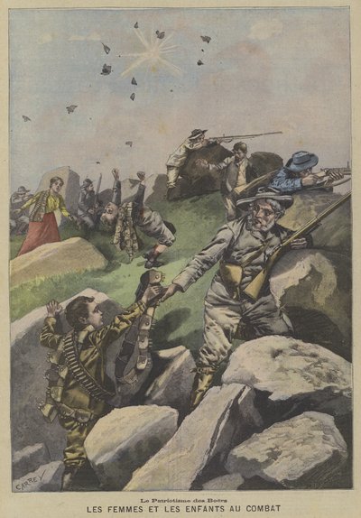 Het patriottisme van de Boeren: vrouwen en kinderen helpen aan het front door Fortune Louis Meaulle