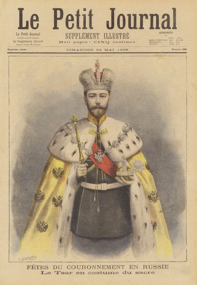 Tsaar Nicolaas II van Rusland in zijn kroningsgewaden door Fortune Louis Meaulle